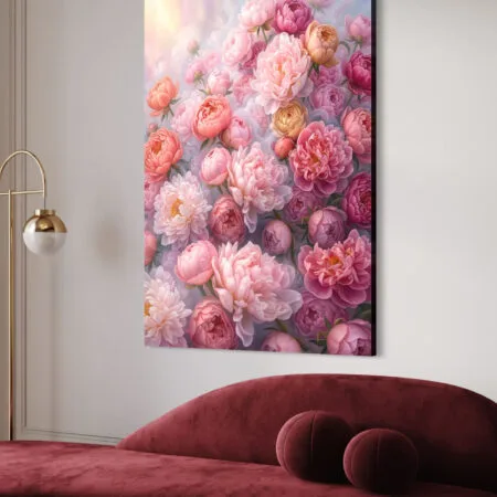 tablou canvas decorativ "vis de bujori" artă florală premium pentru living (nuanțe roz)