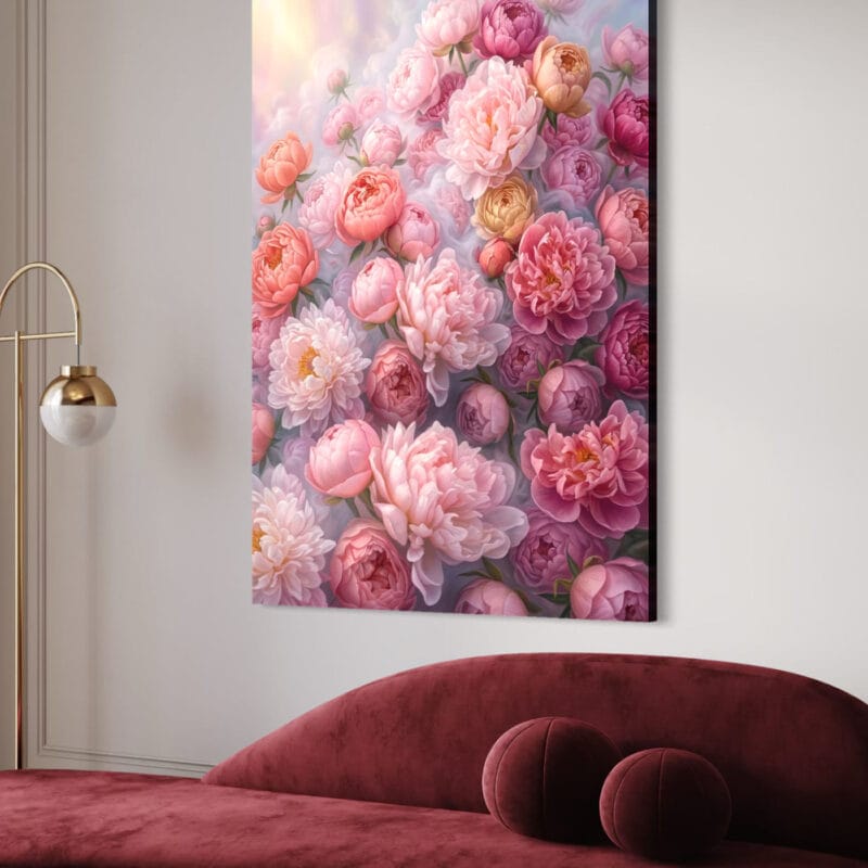 tablou canvas decorativ "vis de bujori" artă florală premium pentru living (nuanțe roz)