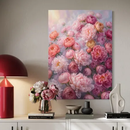 tablou canvas decorativ "vis de bujori" artă florală premium pentru living (nuanțe roz)
