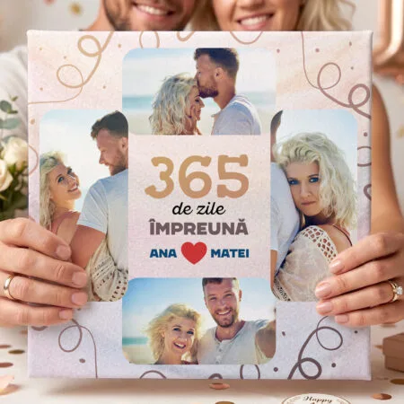 tablou canvas personalizat "365 de zile Împreună" colaj 4 poze cuplu & nume (aniversare 1 an)