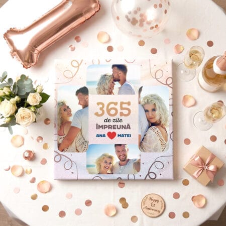 tablou canvas personalizat "365 de zile Împreună" colaj 4 poze cuplu & nume (aniversare 1 an)