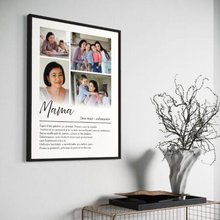 tablou personalizat cu ramă „definiția mamei” – colaj 4 poze și text emoționant