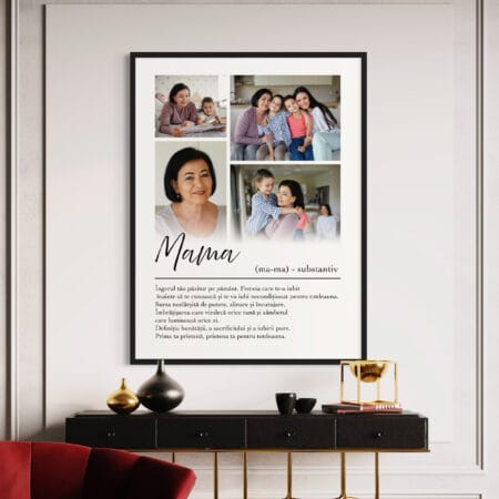 tablou personalizat cu ramă „definiția mamei” – colaj 4 poze și text emoționant