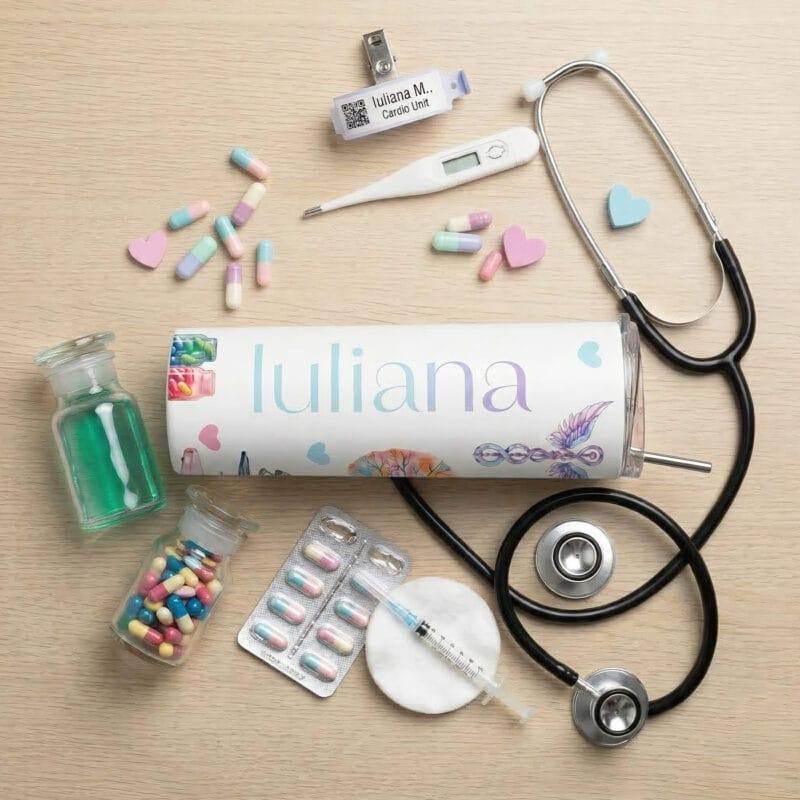 termos cu pai personalizat pentru asistente – anatomie florală și nume
