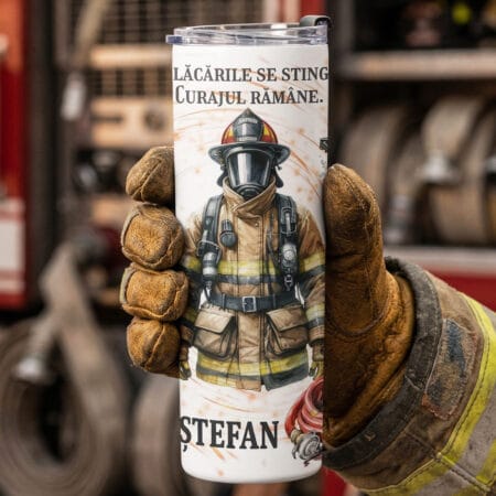 termos cu pai personalizat „eroul pompier” – model cu nume și mesaje motivaționale