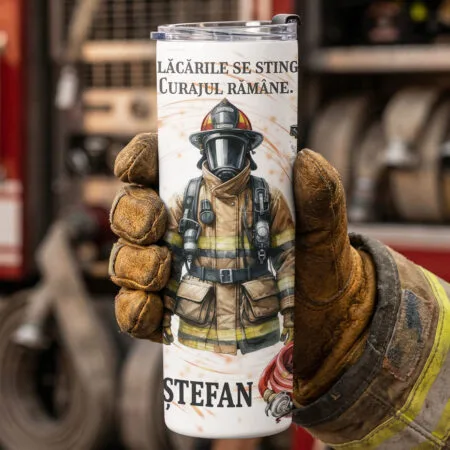termos cu pai personalizat „eroul pompier” – model cu nume și mesaje motivaționale