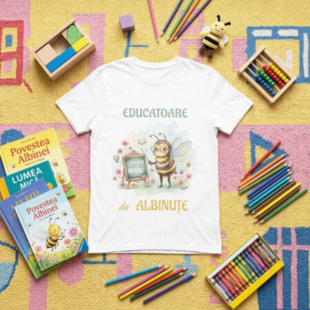 tricou personalizat educatoare de albinuțe – design acuarelă grupa mare