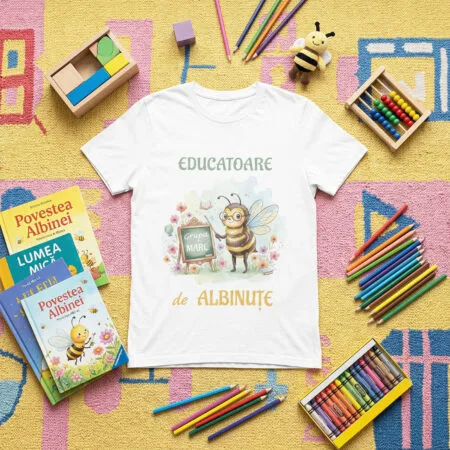 tricou personalizat educatoare de albinuțe – design acuarelă grupa mare
