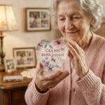 trofeu cristal inimă cu suport – „cea mai bună bunică” (design floral acuarelă)