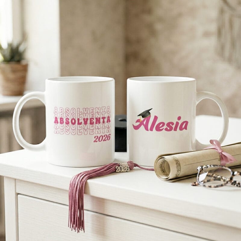 cană personalizată absolvent 2026 – nume și tocă