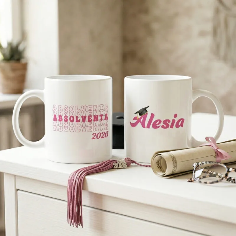 cană personalizată absolvent 2026 – nume și tocă
