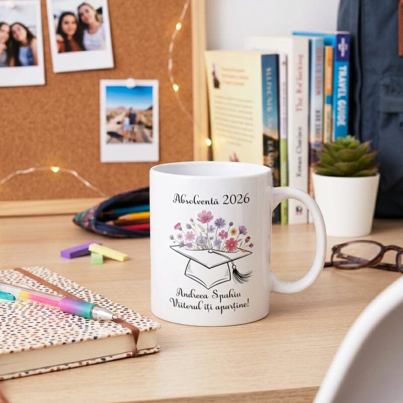 cană personalizată absolventă 2026 – viitorul îți aparține