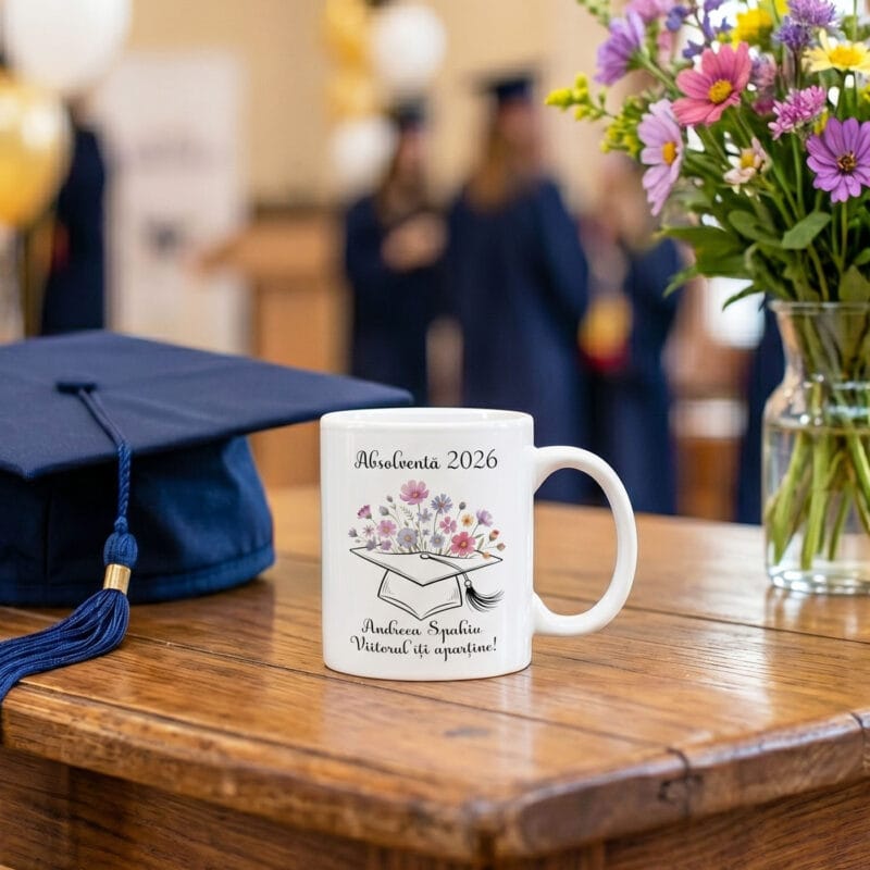 cană personalizată absolventă 2026 – viitorul îți aparține