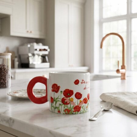 cană espresso personalizată cu mesaj — design maci și prietenie