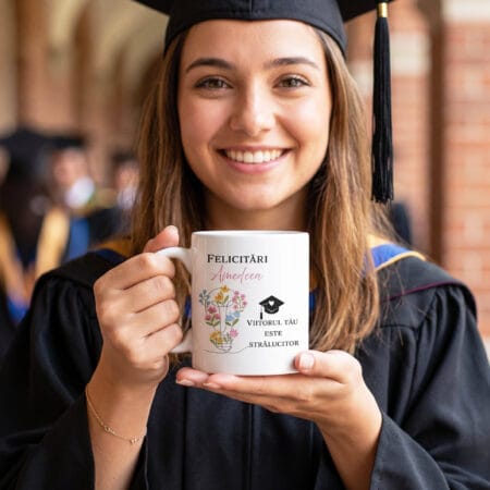 cană personalizată absolvire — viitorul tău este strălucitor