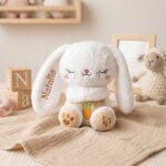 iepuraș de pluș personalizat "somn ușor" mișcare de respirație, sunete liniștitoare & nume brodat