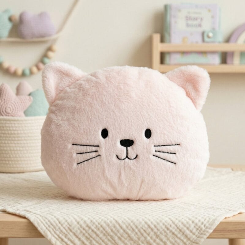 pernă personalizată formă pisicuță "puf de somn" pluș roz & nume brodat