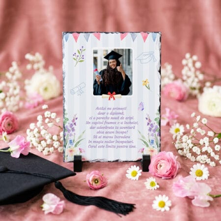placă de ardezie personalizată cu poză și text — absolvire capitol nou