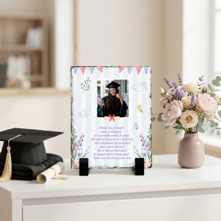 placă de ardezie personalizată cu poză și text — absolvire capitol nou