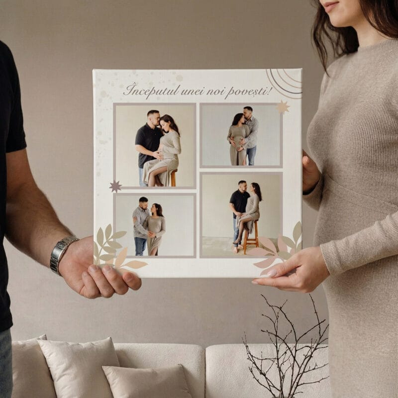 tablou canvas pătrat Începutul unei noi povești – colaj 4 poze materniate