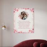 tablou canvas personalizat nași tăierea moțului – design floral roz și poezie