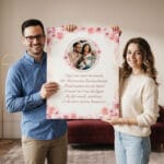 tablou canvas personalizat nași tăierea moțului – design floral roz și poezie