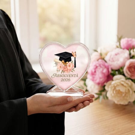 trofeu inimă cristal absolventă 2026 – design floral