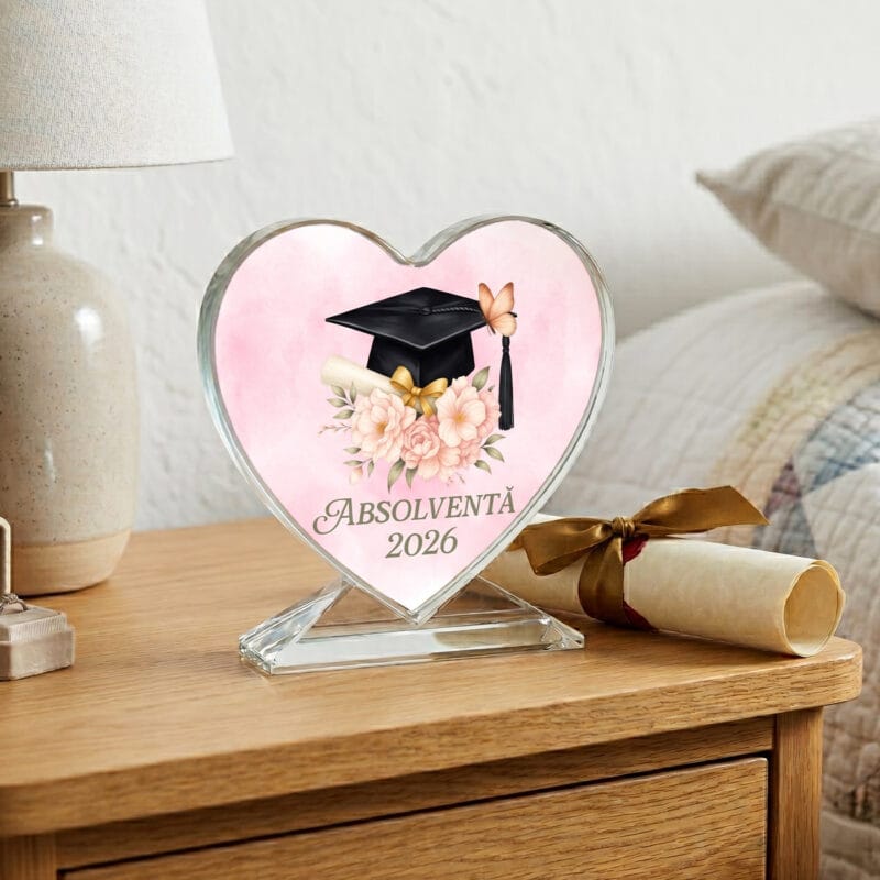 trofeu inimă cristal absolventă 2026 – design floral