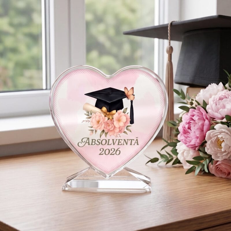 trofeu inimă cristal absolventă 2026 – design floral