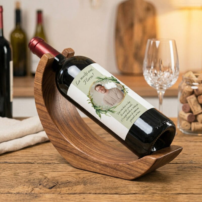 vin personalizat cu poză și mesaj la mulți ani florin – design elegant cu frunze