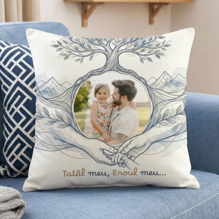 pernă personalizată cu poză — cadou tata, copacul vieții