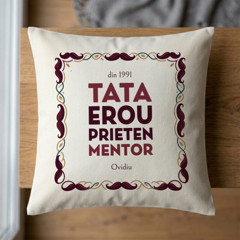 pernă personalizată cu nume și an — cadou tata, erou și mentor