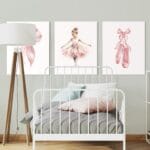 set 3 tablouri canvas decorative cu balerină — camera copilului