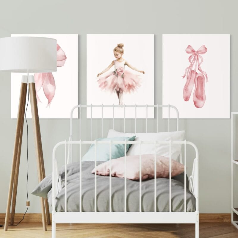 set 3 tablouri canvas decorative cu balerină — camera copilului