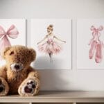 set 3 tablouri canvas decorative cu balerină — camera copilului