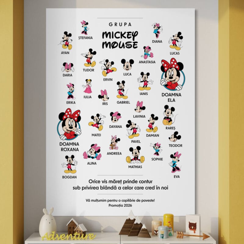 tablou canvas personalizat grădiniță grupa mickey — copii și educatoare