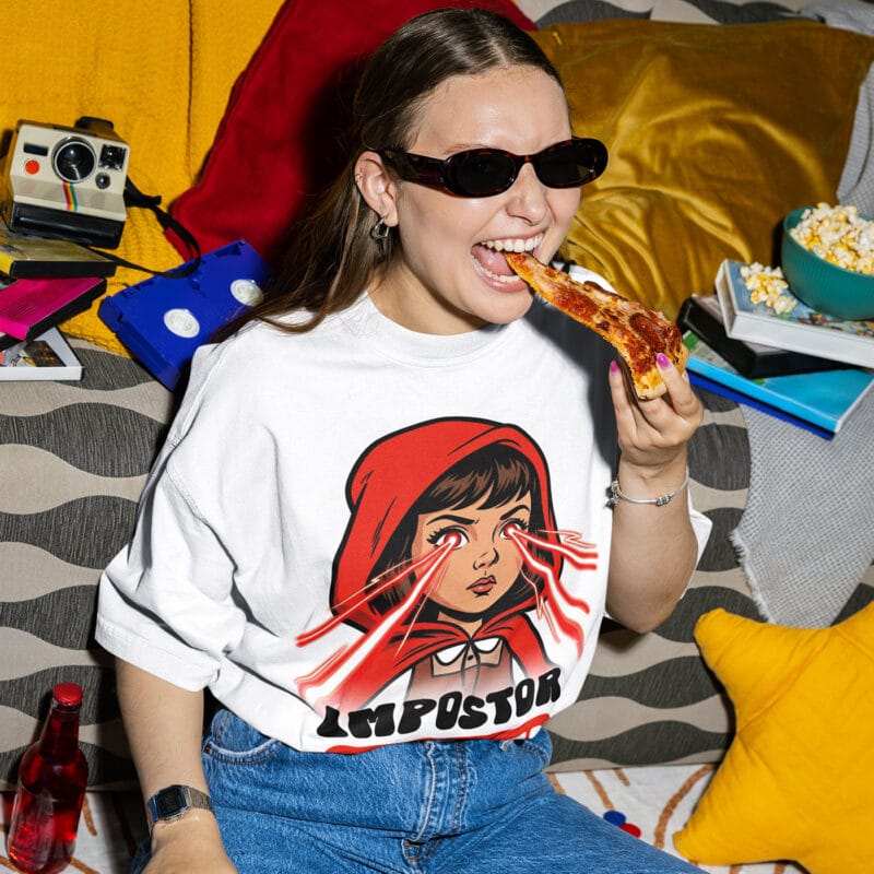 tricou oversized scufița roșie cu lasere — impostor detected