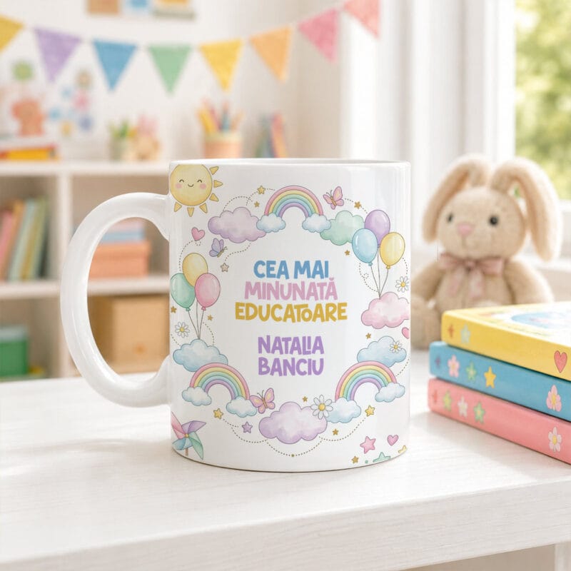 cană personalizată cu poză și nume — cadou educatoare