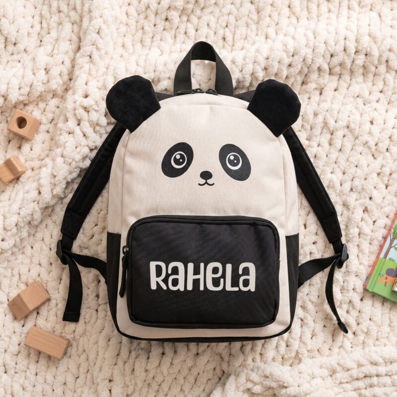 ghiozdan de copii personalizat cu nume — panda