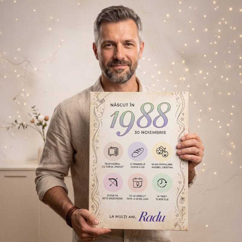 tablou canvas personalizat cu anul nașterii — aniversar retro