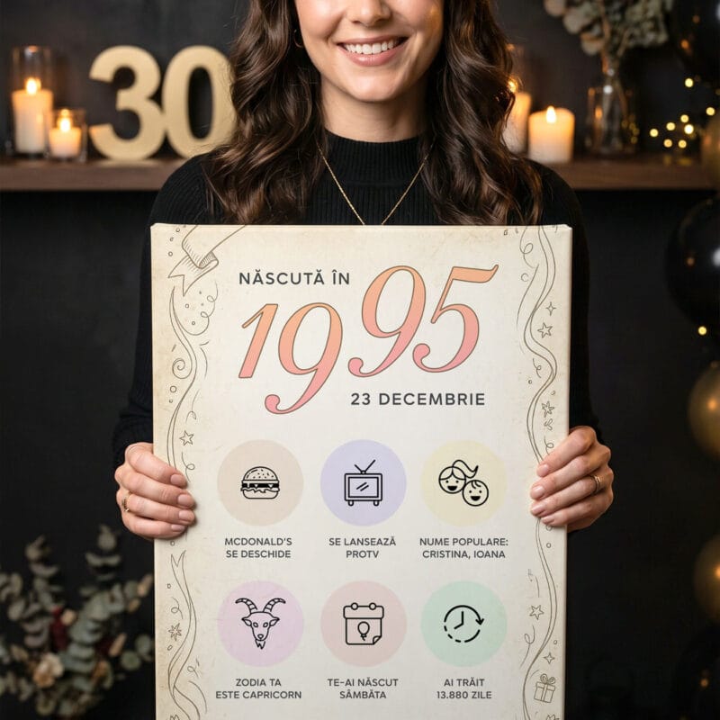tablou canvas personalizat cu anul nașterii — aniversar retro