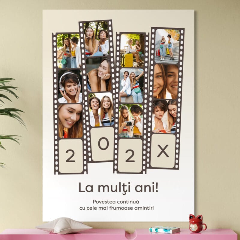 tablou canvas personalizat la mulți ani — colaj cu 12 poze și mesaj