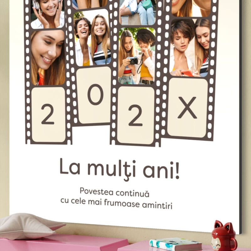tablou canvas personalizat la mulți ani — colaj cu 12 poze și mesaj