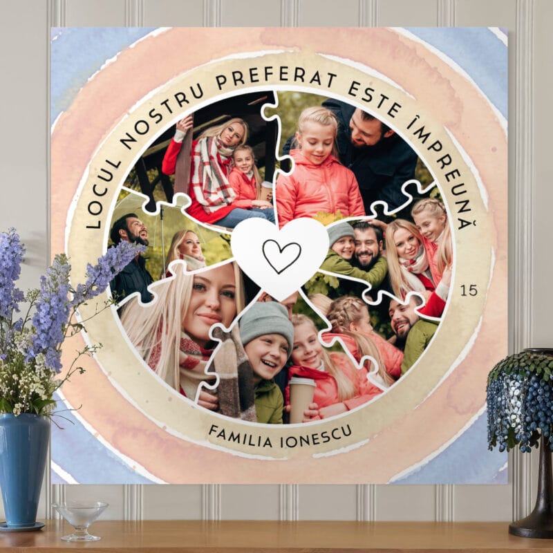 tablou canvas personalizat Împreună — colaj familie 7 poze cu nume