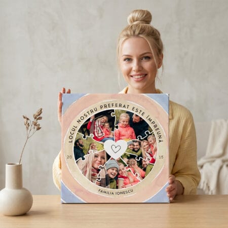 tablou canvas personalizat Împreună — colaj familie 7 poze cu nume