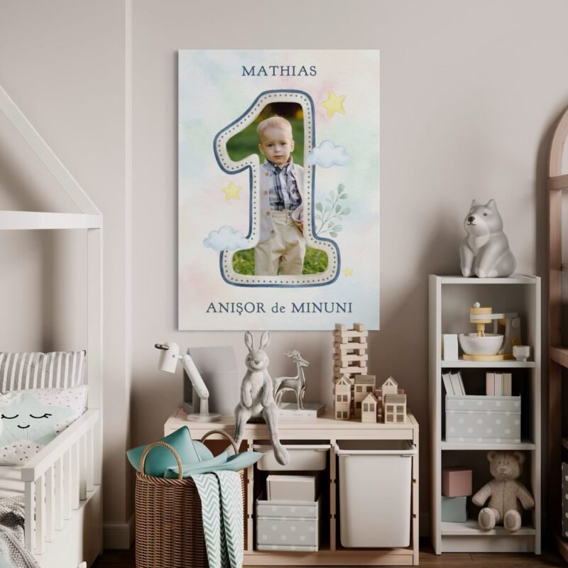 tablou canvas personalizat primul anișor — poză, nume și cifra vârstei