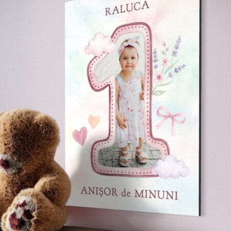 tablou canvas personalizat primul anișor — poză, nume și cifra vârstei