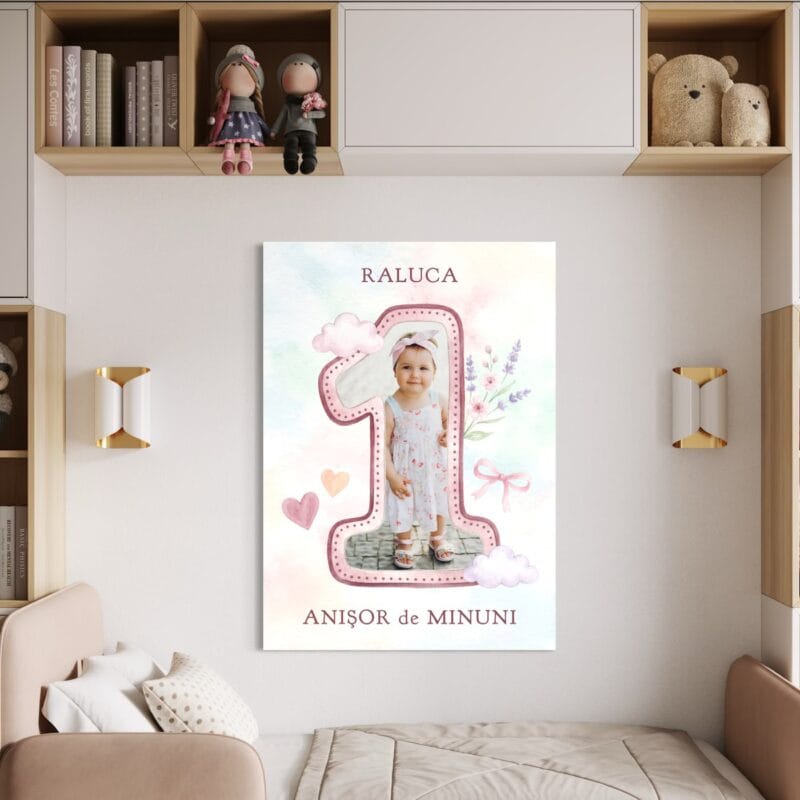 tablou canvas personalizat primul anișor — poză, nume și cifra vârstei