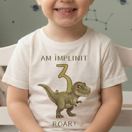 tricou aniversar personalizat cu vârstă — dinozaur, băieți și fete