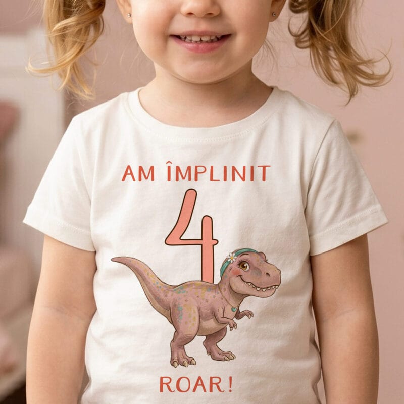 tricou aniversar personalizat cu vârstă — dinozaur, băieți și fete